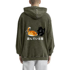 Cat Vintage Washed Cotton Back Art Hoodie