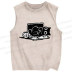 Unisex Reading Cat Printed Washed Tank Top