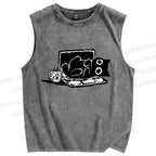 Unisex Reading Cat Printed Washed Tank Top