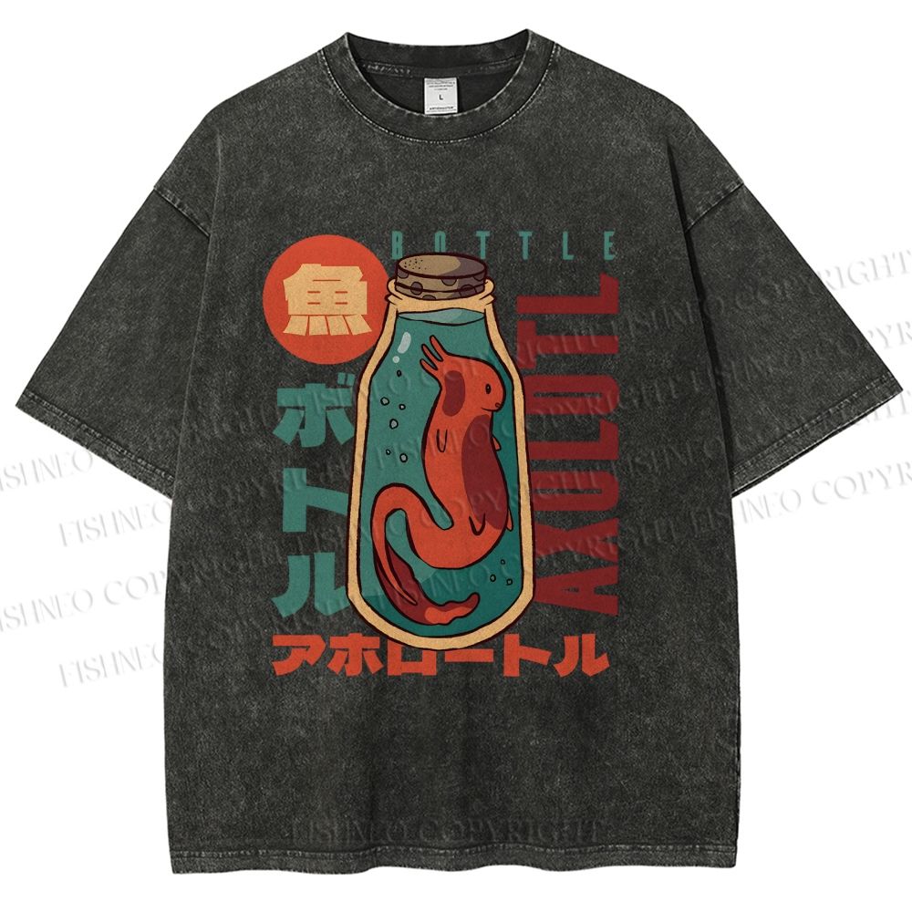 Unisex Bottle Fish Printed Washed Tee