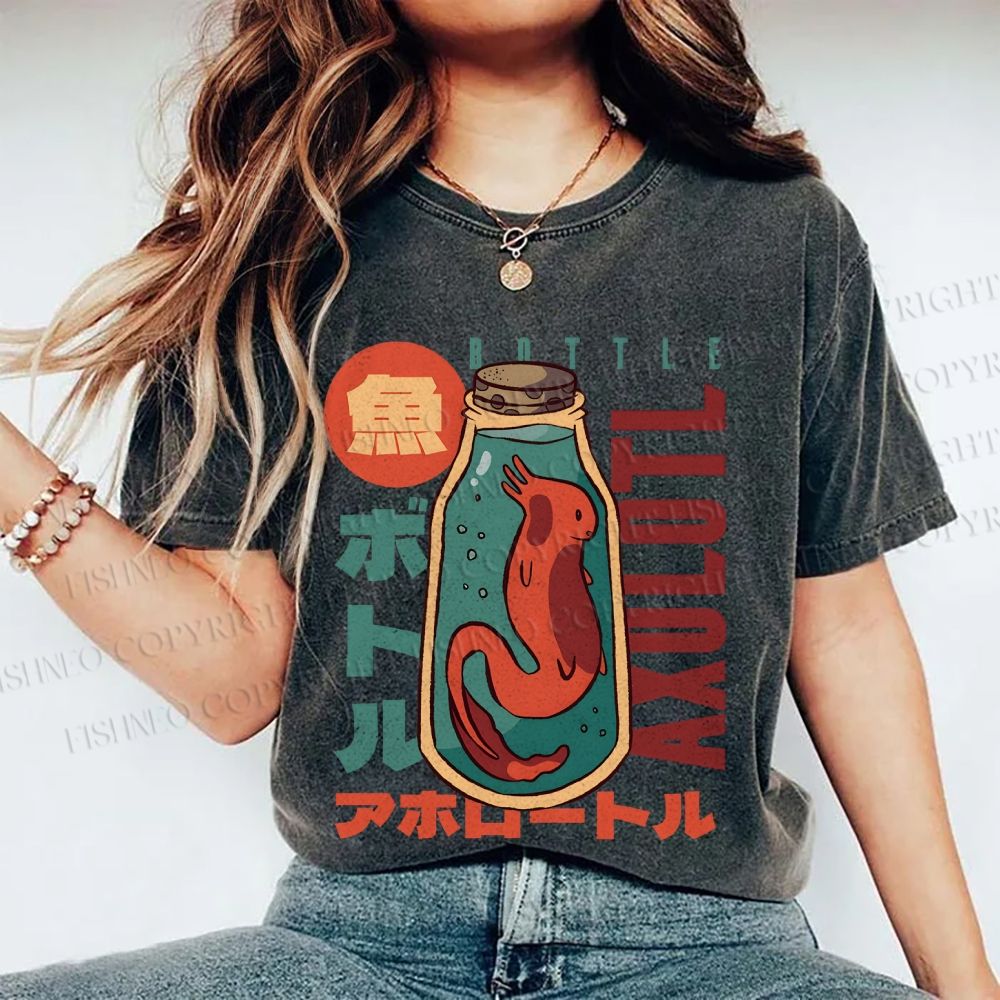 Unisex Bottle Fish Printed Washed Tee