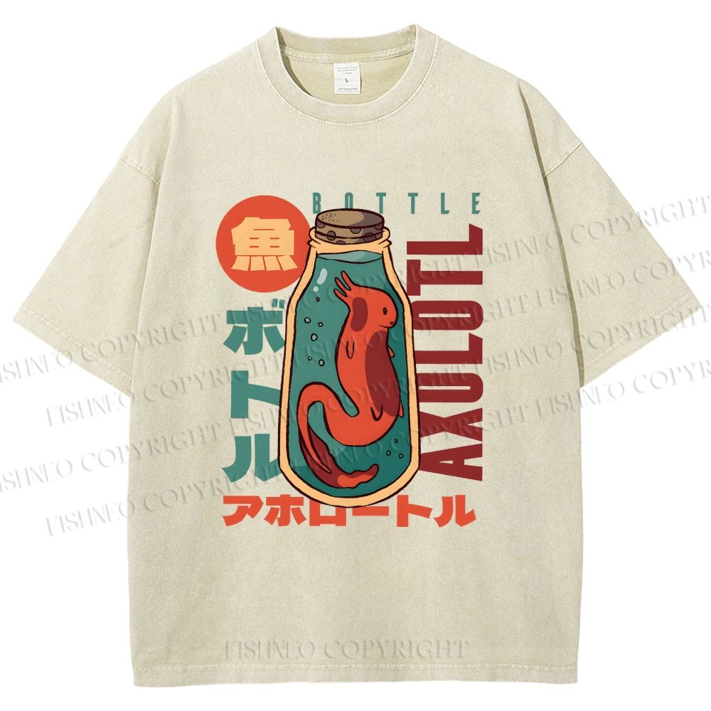 Unisex Bottle Fish Printed Washed Tee