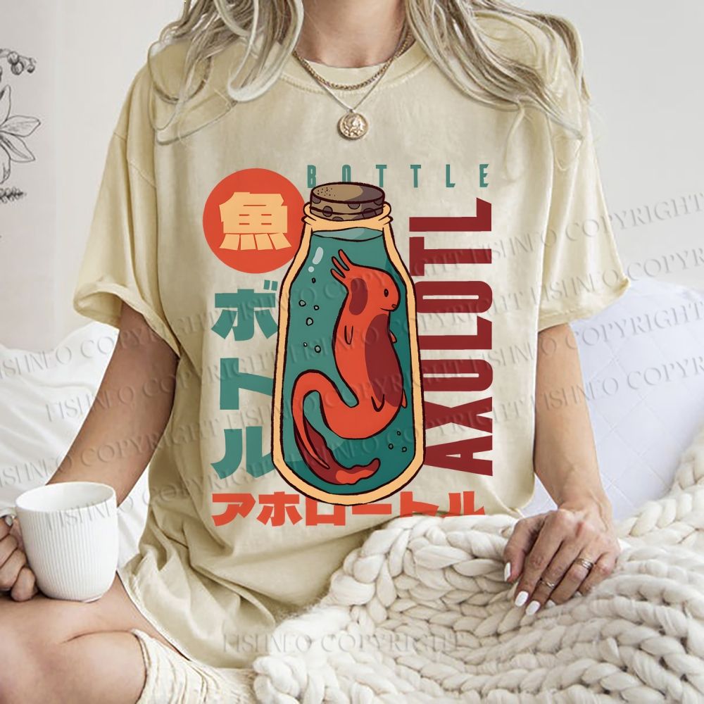 Unisex Bottle Fish Printed Washed Tee