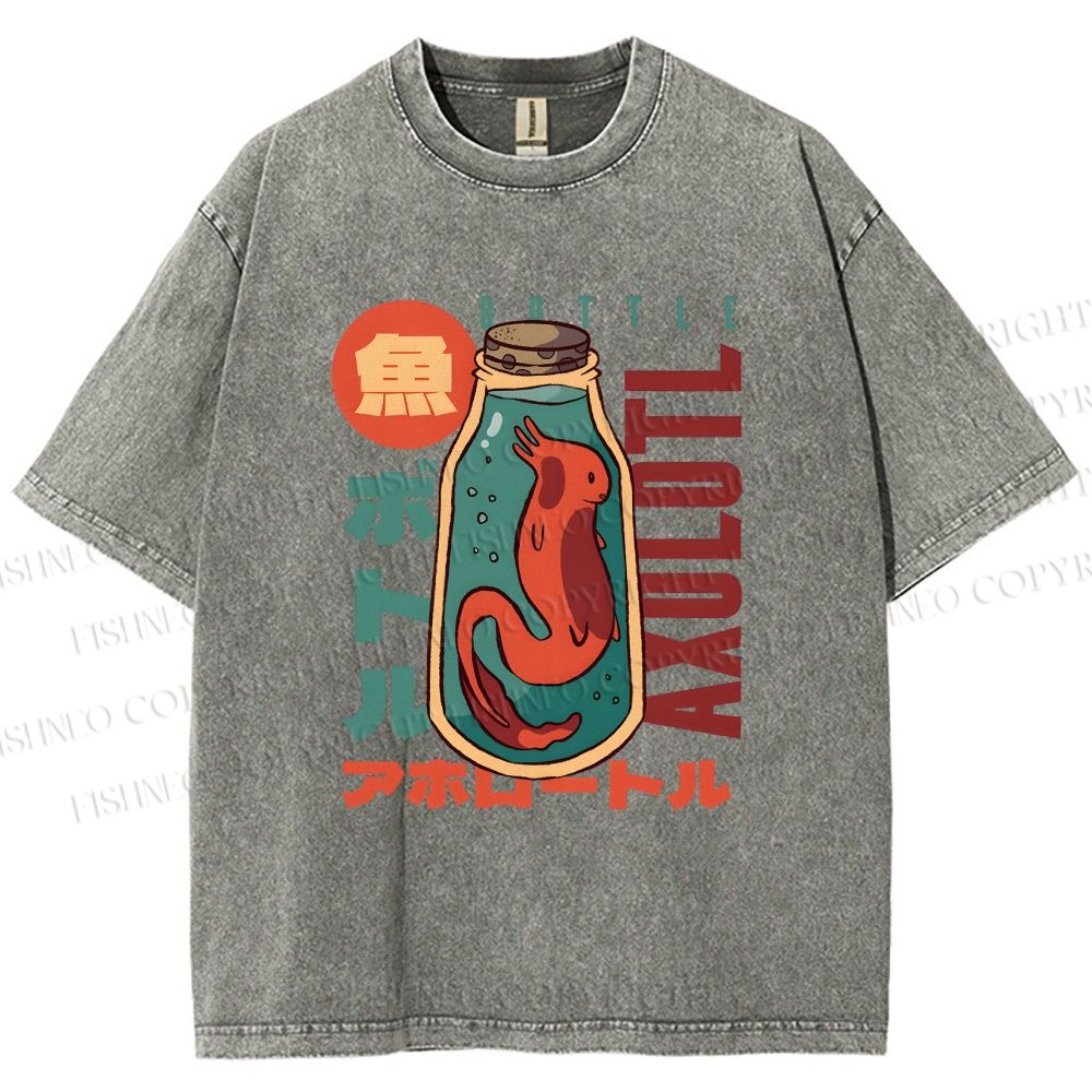 Unisex Bottle Fish Printed Washed Tee