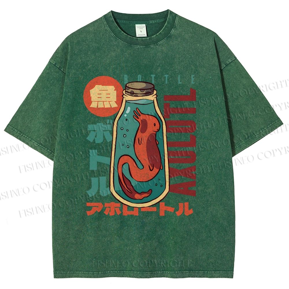 Unisex Bottle Fish Printed Washed Tee
