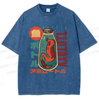 Unisex Bottle Fish Printed Washed Tee