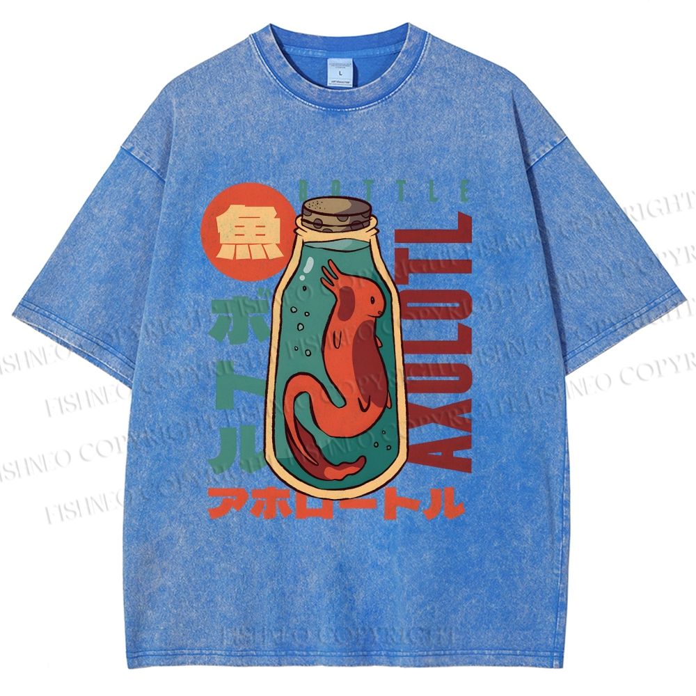 Unisex Bottle Fish Printed Washed Tee
