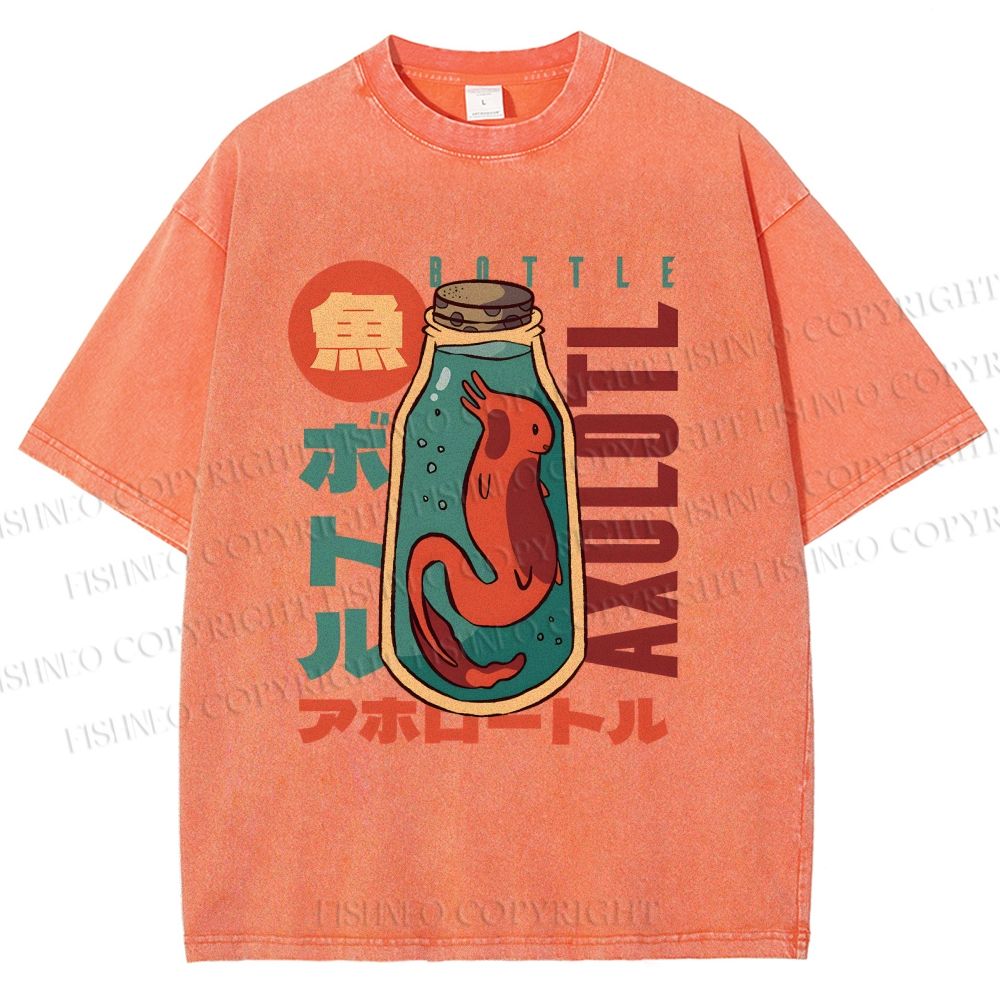 Unisex Bottle Fish Printed Washed Tee