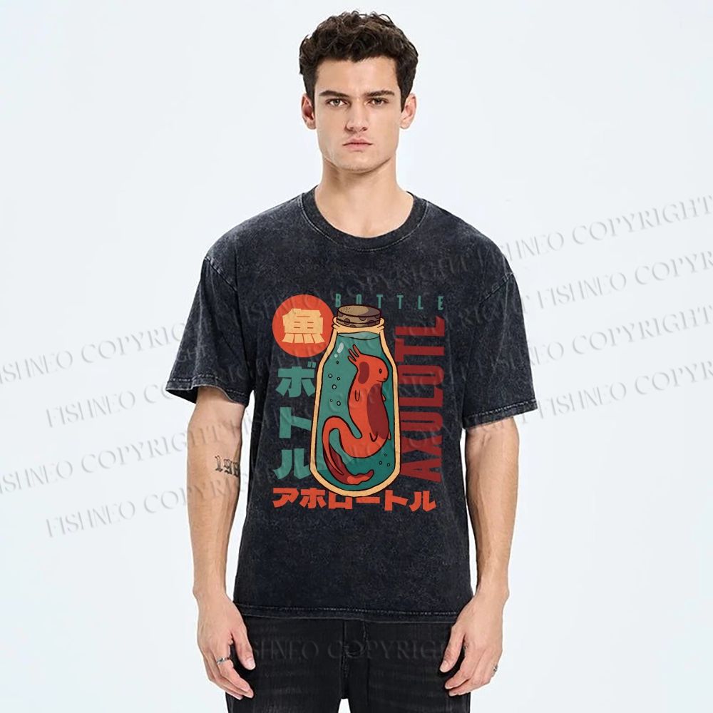 Unisex Bottle Fish Printed Washed Tee