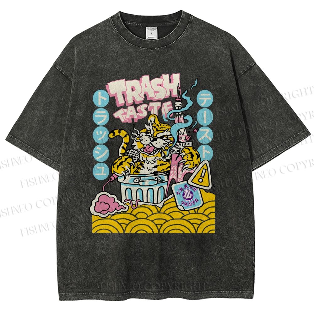 Unisex Tiger Printed Washed Tee