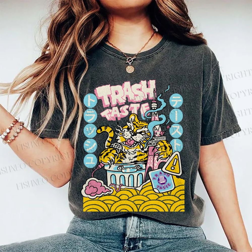 Unisex Tiger Printed Washed Tee