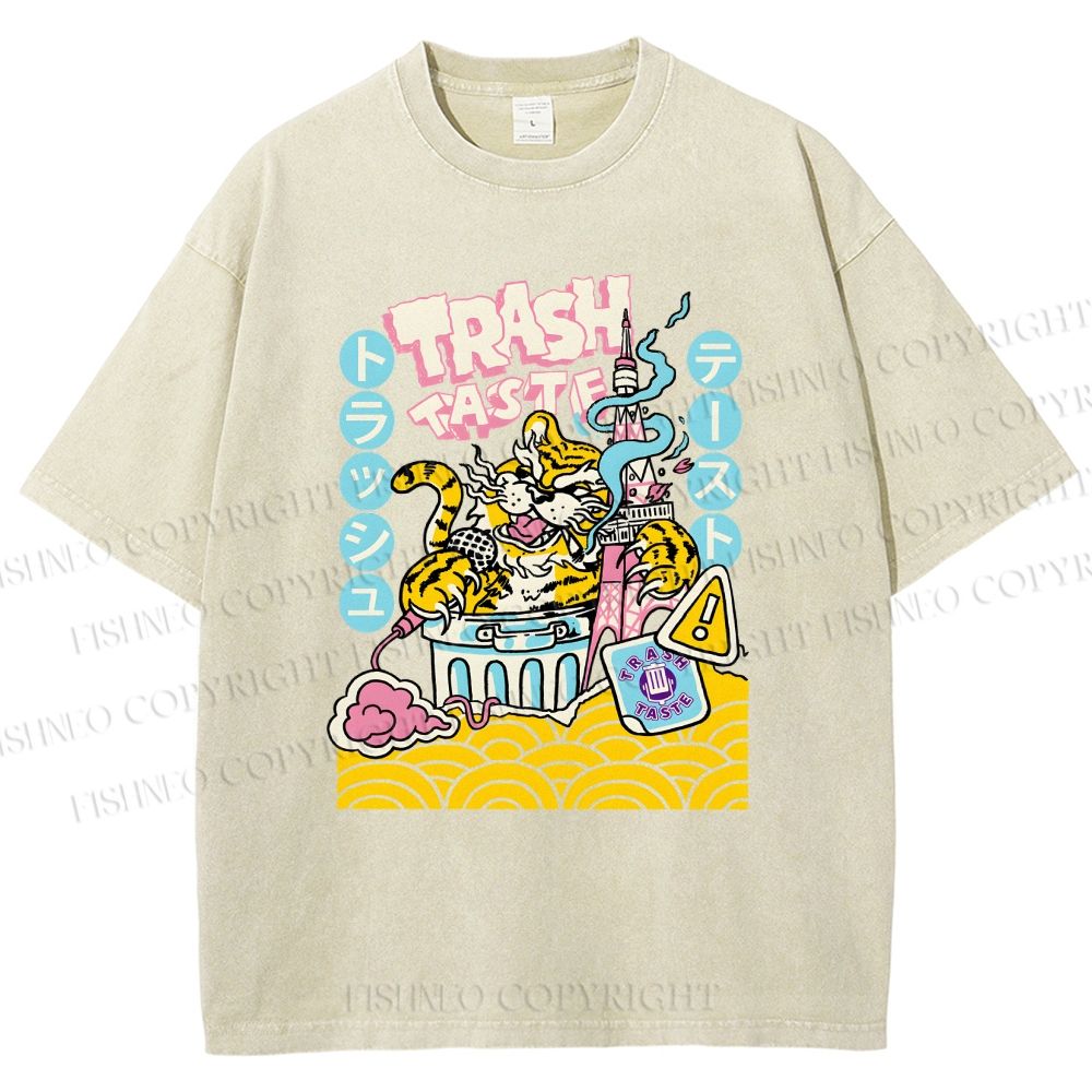 Unisex Tiger Printed Washed Tee