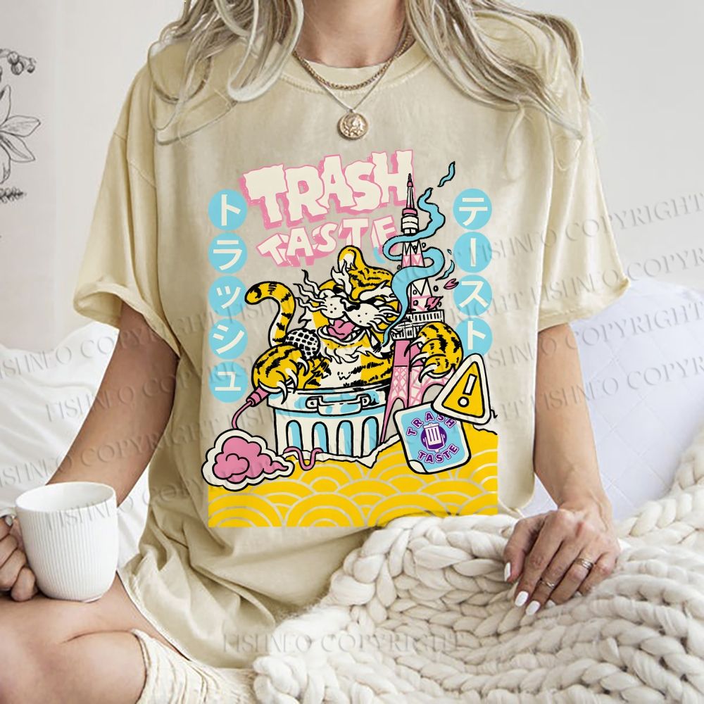 Unisex Tiger Printed Washed Tee