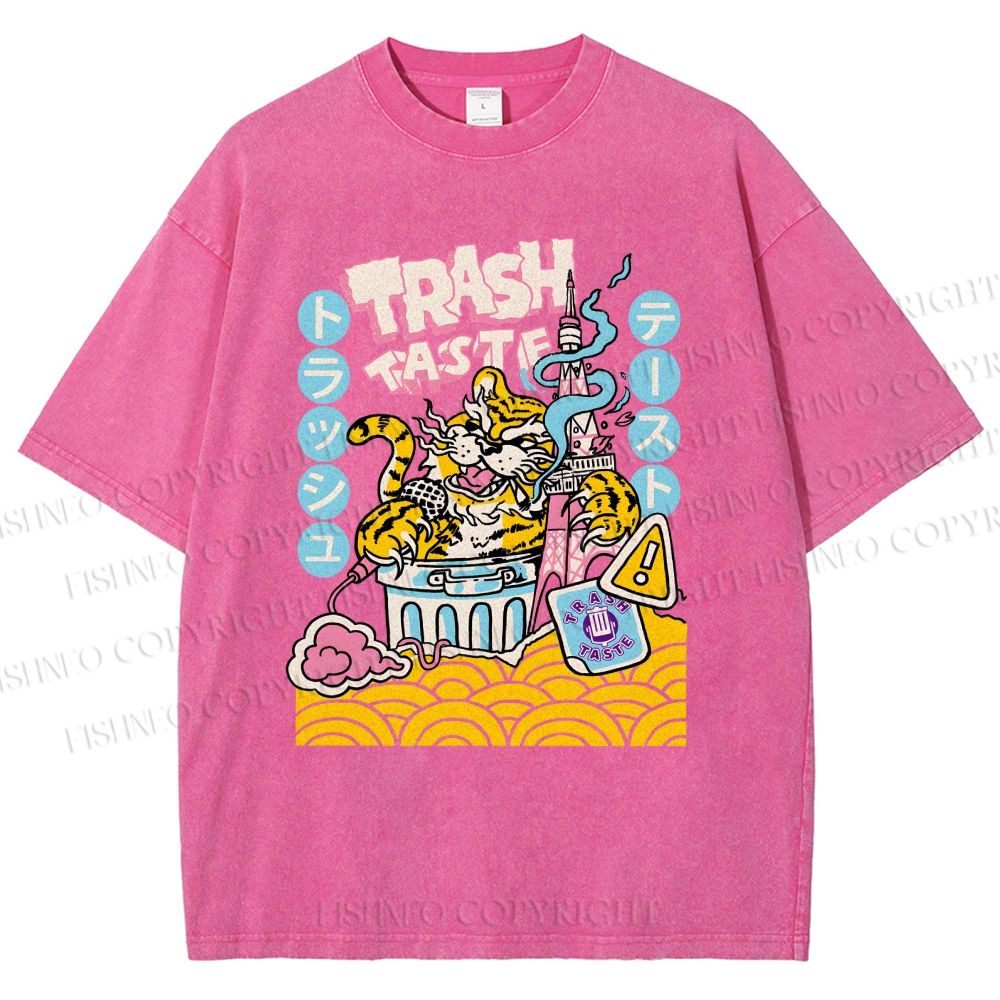 Unisex Tiger Printed Washed Tee