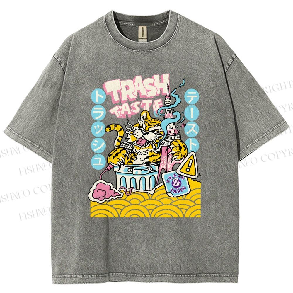 Unisex Tiger Printed Washed Tee