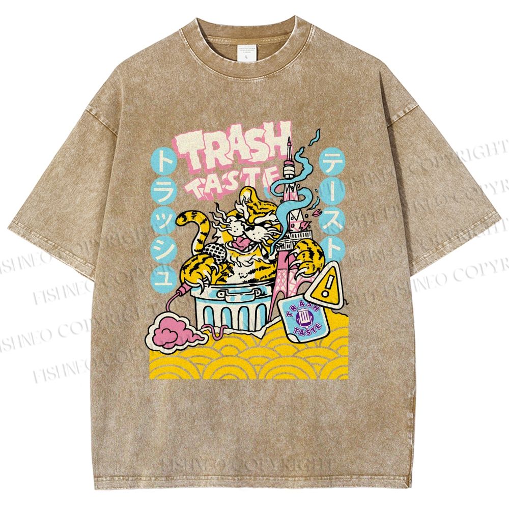 Unisex Tiger Printed Washed Tee