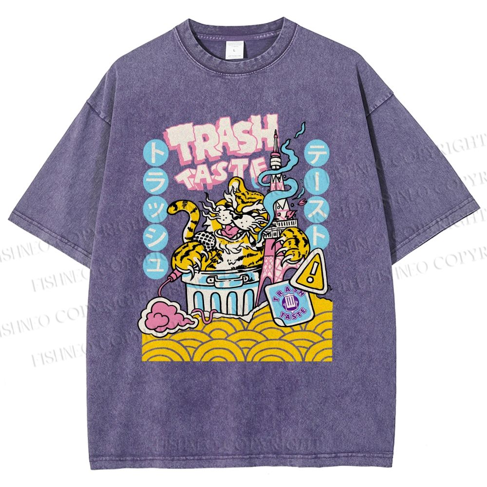 Unisex Tiger Printed Washed Tee