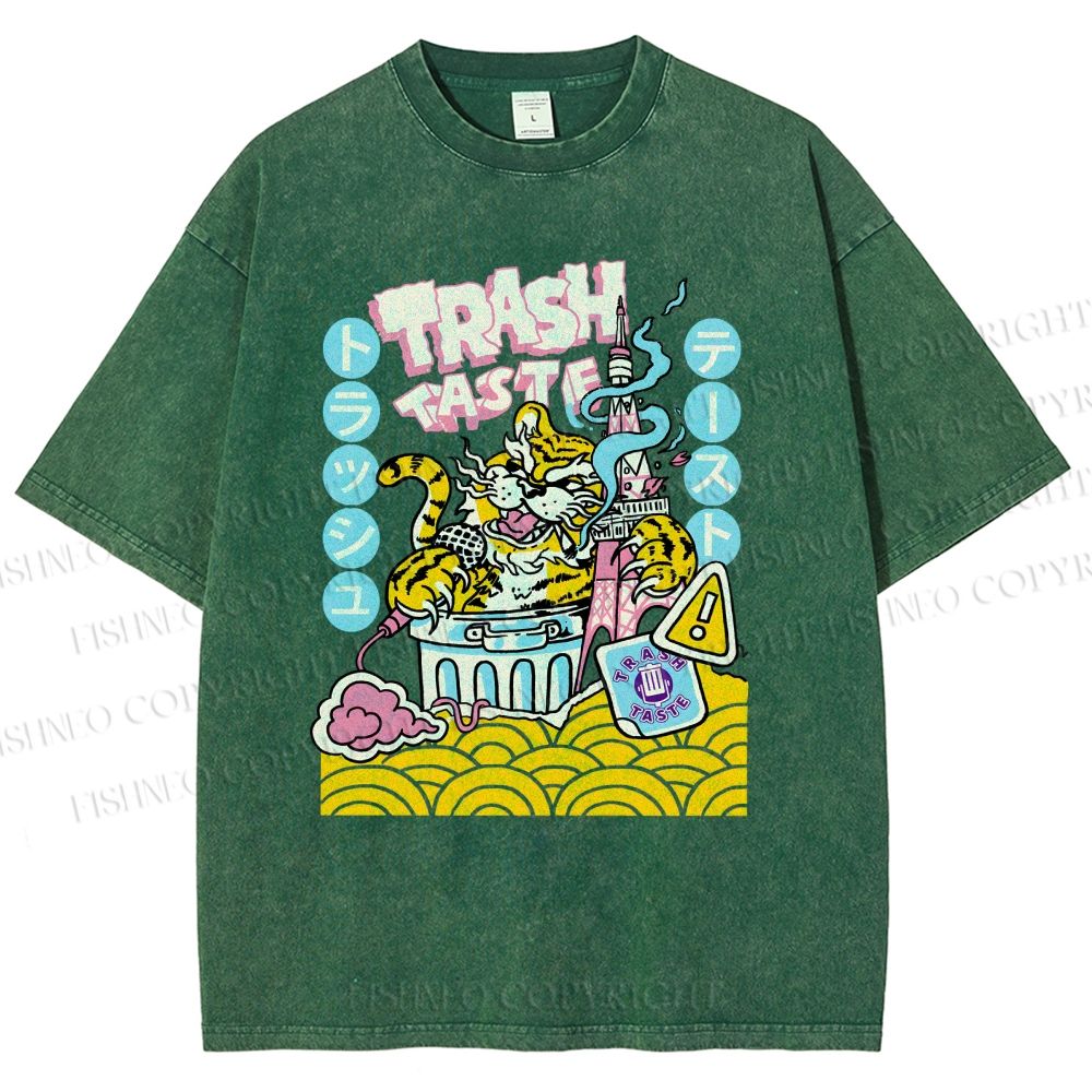 Unisex Tiger Printed Washed Tee