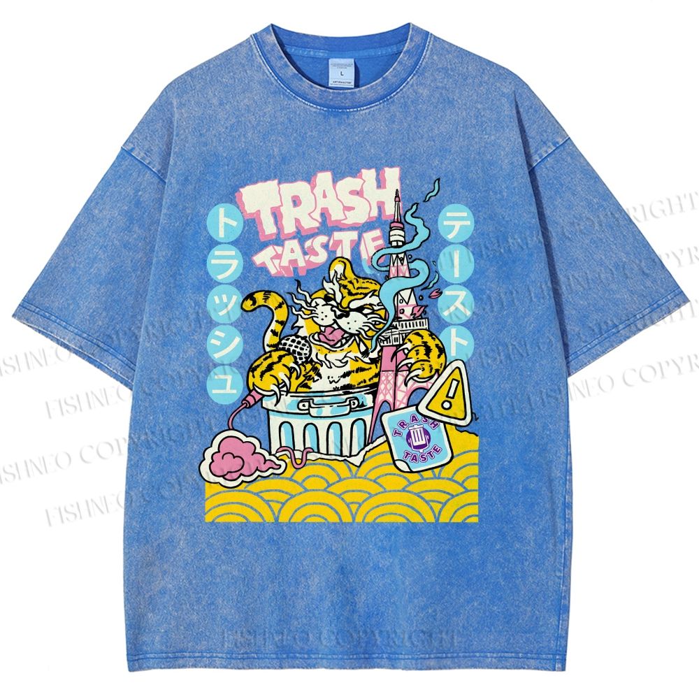 Unisex Tiger Printed Washed Tee