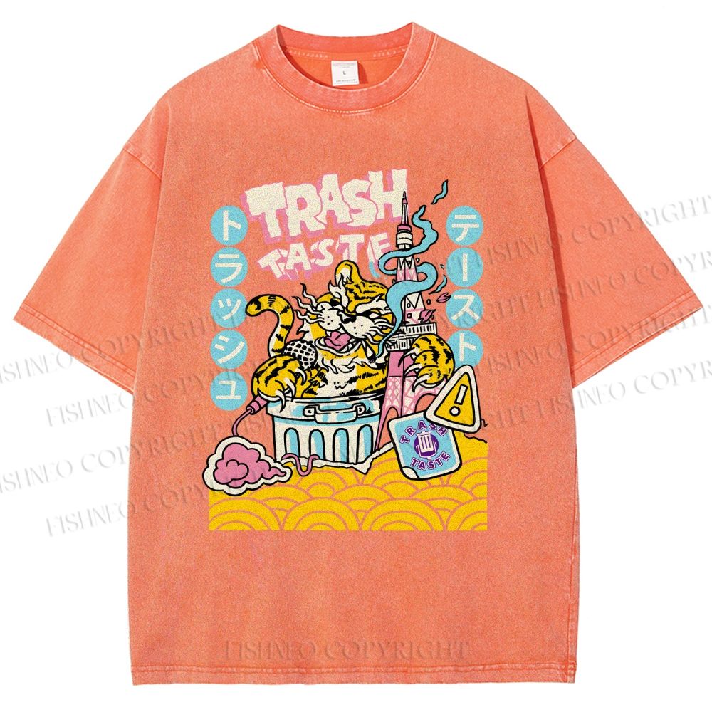 Unisex Tiger Printed Washed Tee