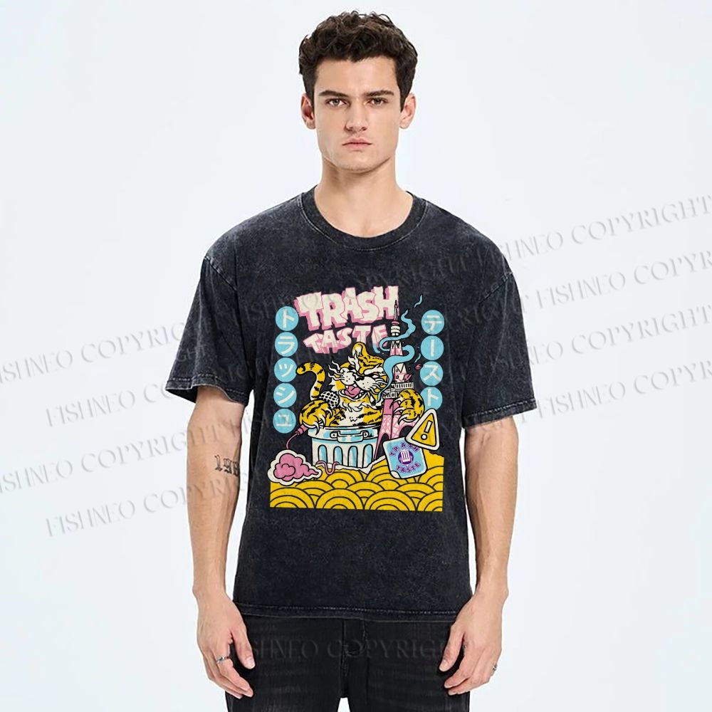 Unisex Tiger Printed Washed Tee