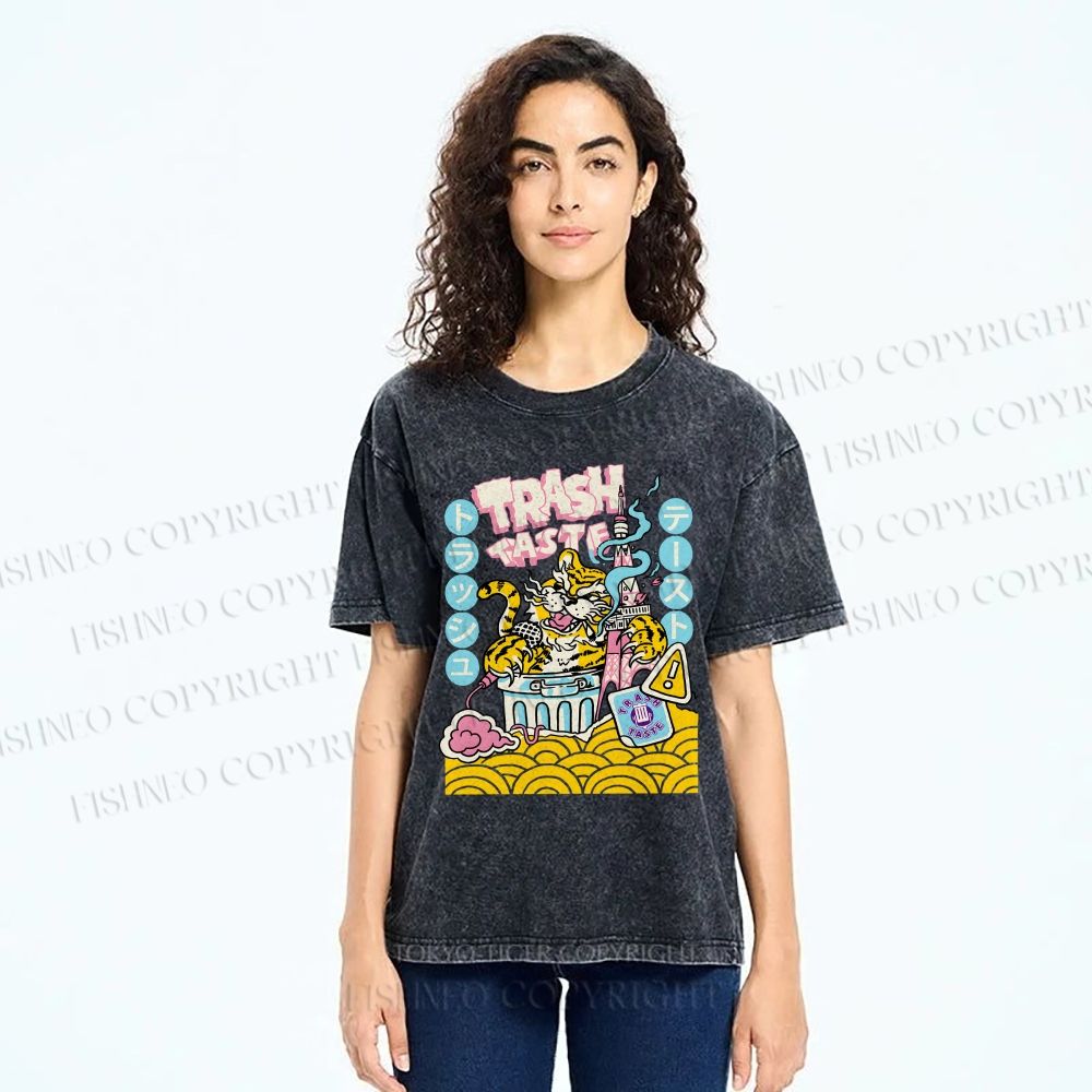 Unisex Tiger Printed Washed Tee