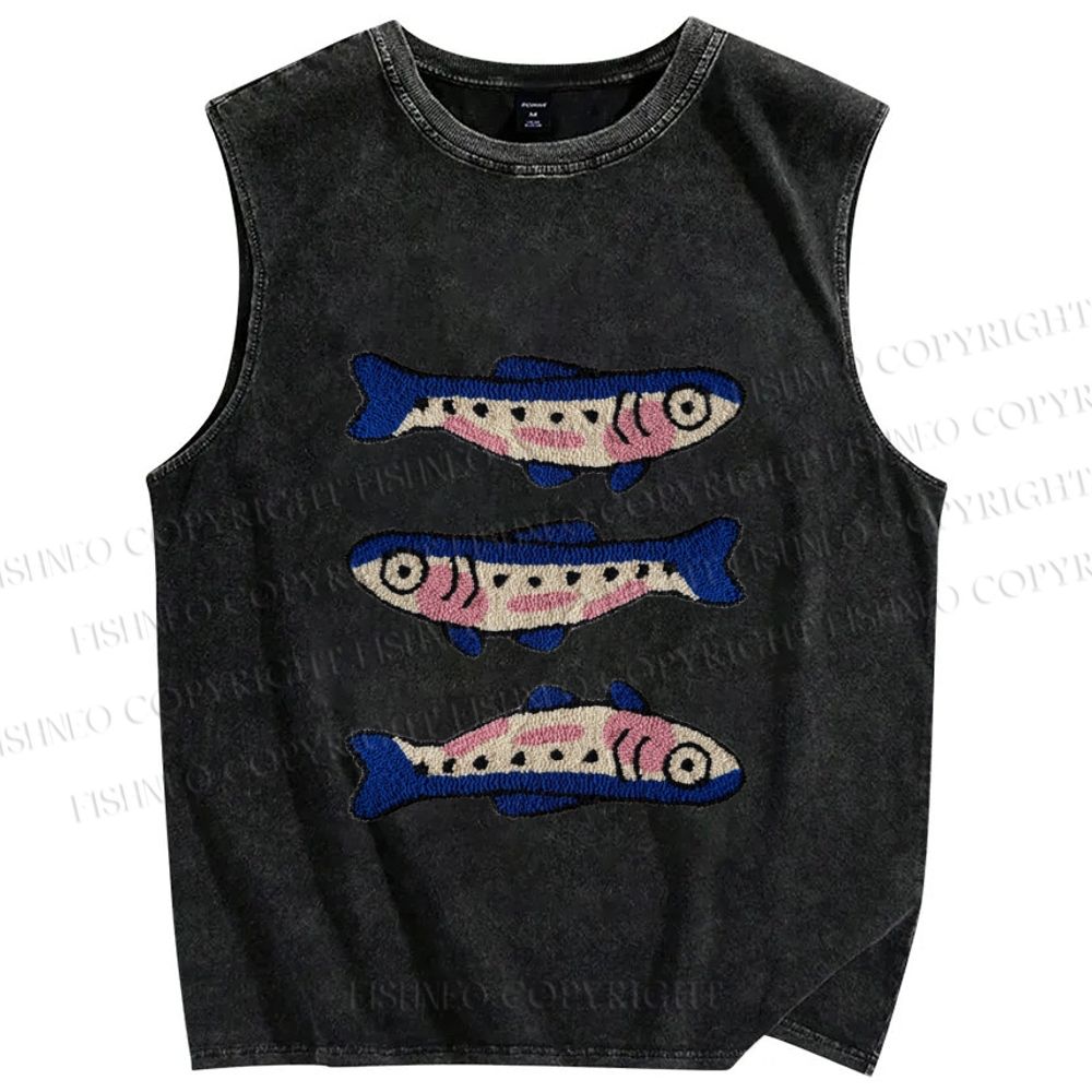Unisex Sardine Fish Printed Washed Tank Top