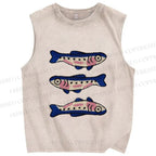 Unisex Sardine Fish Printed Washed Tank Top