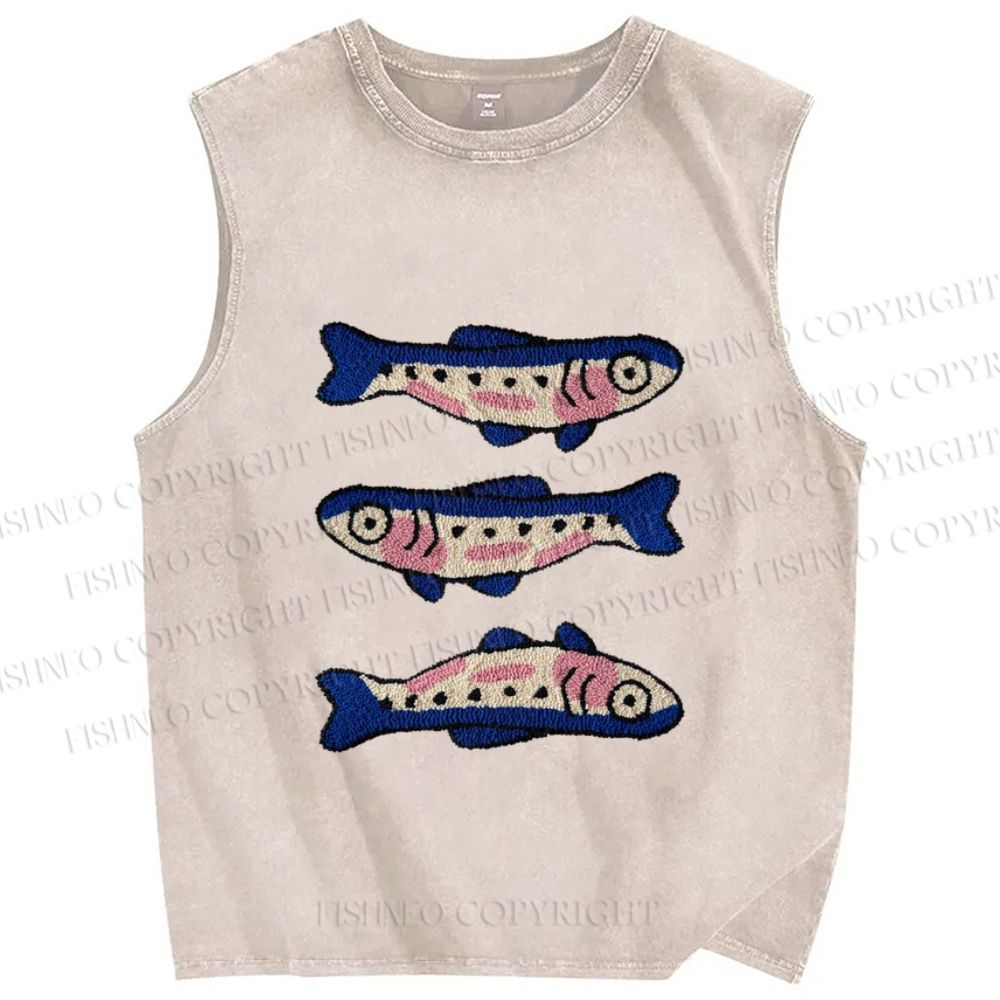 Unisex Sardine Fish Printed Washed Tank Top