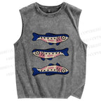 Unisex Sardine Fish Printed Washed Tank Top