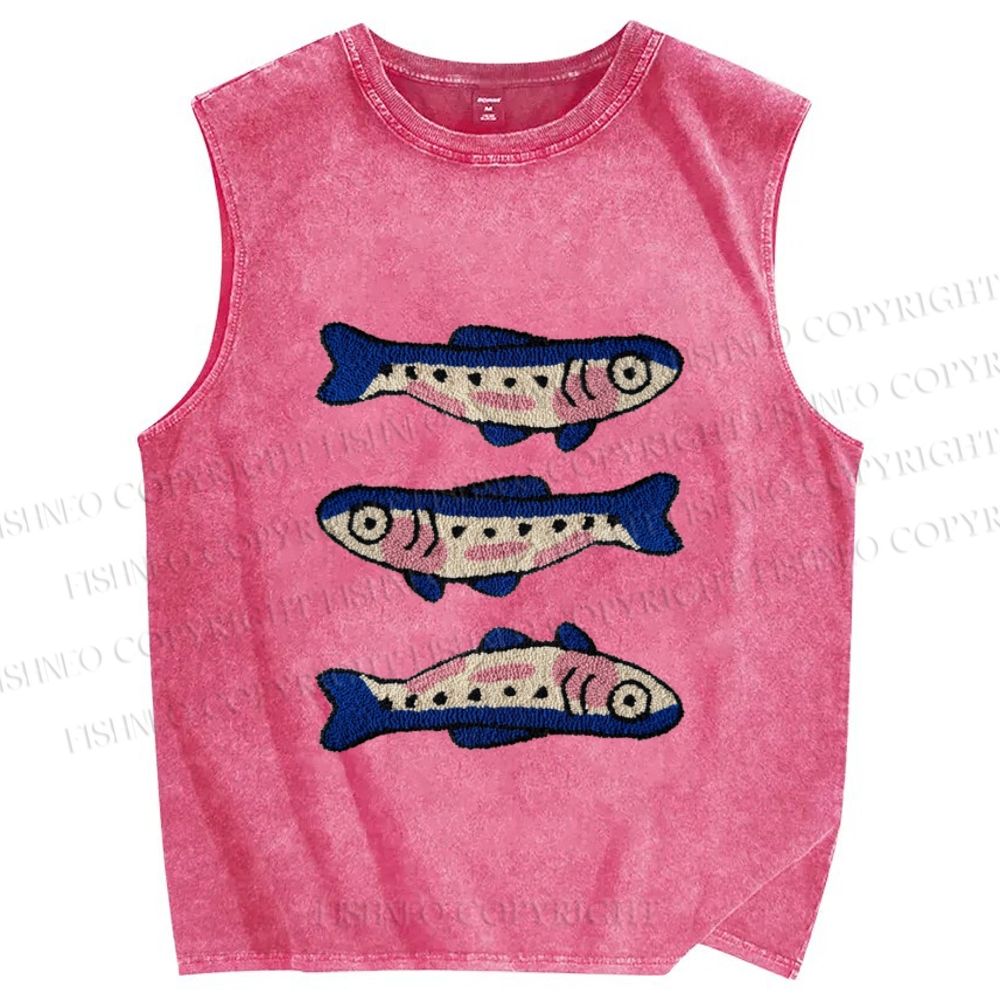 Unisex Sardine Fish Printed Washed Tank Top