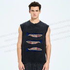 Unisex Sardine Fish Printed Washed Tank Top