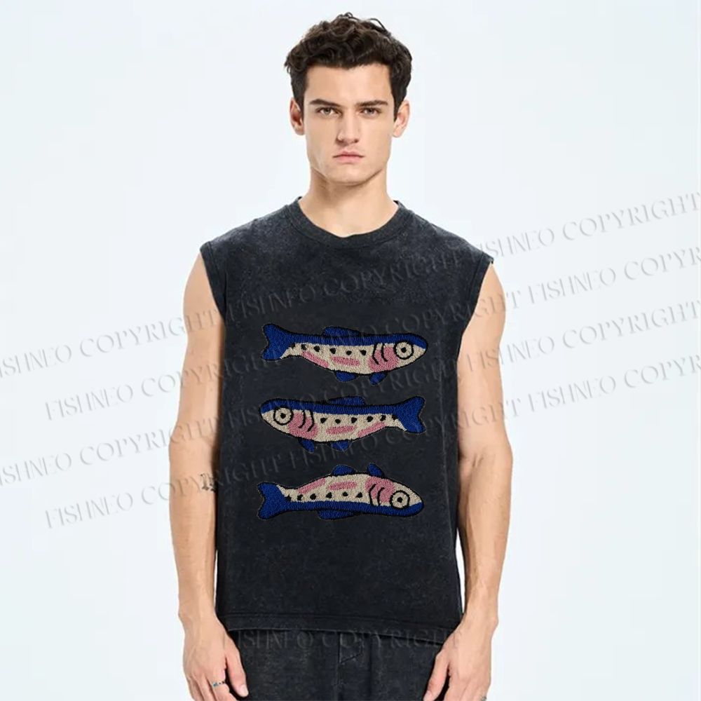 Unisex Sardine Fish Printed Washed Tank Top
