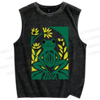 Unisex Vintage Frog Printed Washed Tank Top