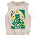 Unisex Vintage Frog Printed Washed Tank Top