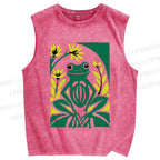 Unisex Vintage Frog Printed Washed Tank Top