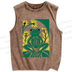 Unisex Vintage Frog Printed Washed Tank Top