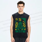 Unisex Vintage Frog Printed Washed Tank Top
