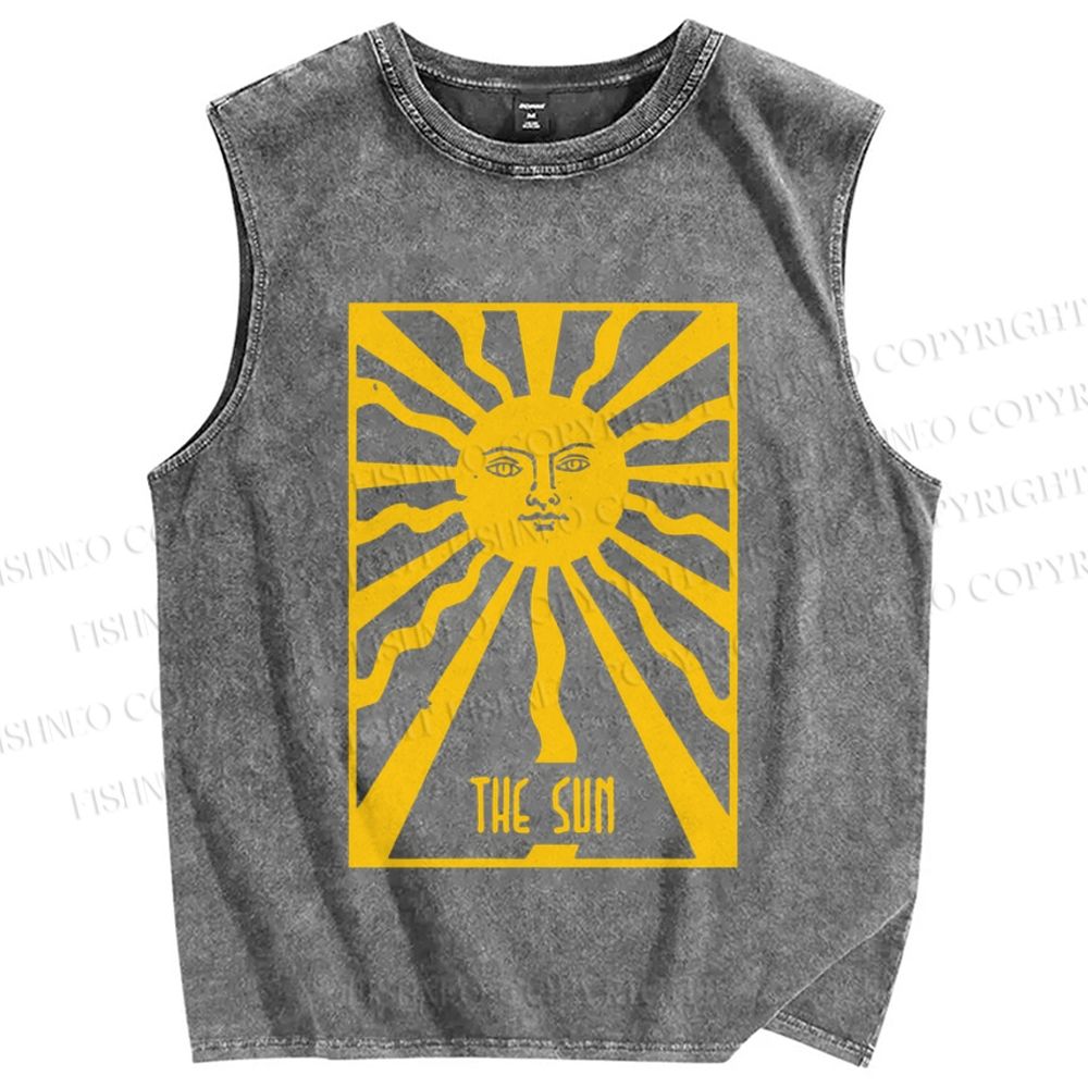 Unisex The Sun Graffiti Printed Washed Tank Top