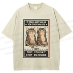 Unisex Vintage Cats Having Beer Printed Washed Tee