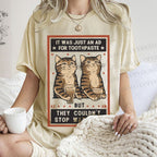 Unisex Vintage Cats Having Beer Printed Washed Tee