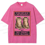 Unisex Vintage Cats Having Beer Printed Washed Tee