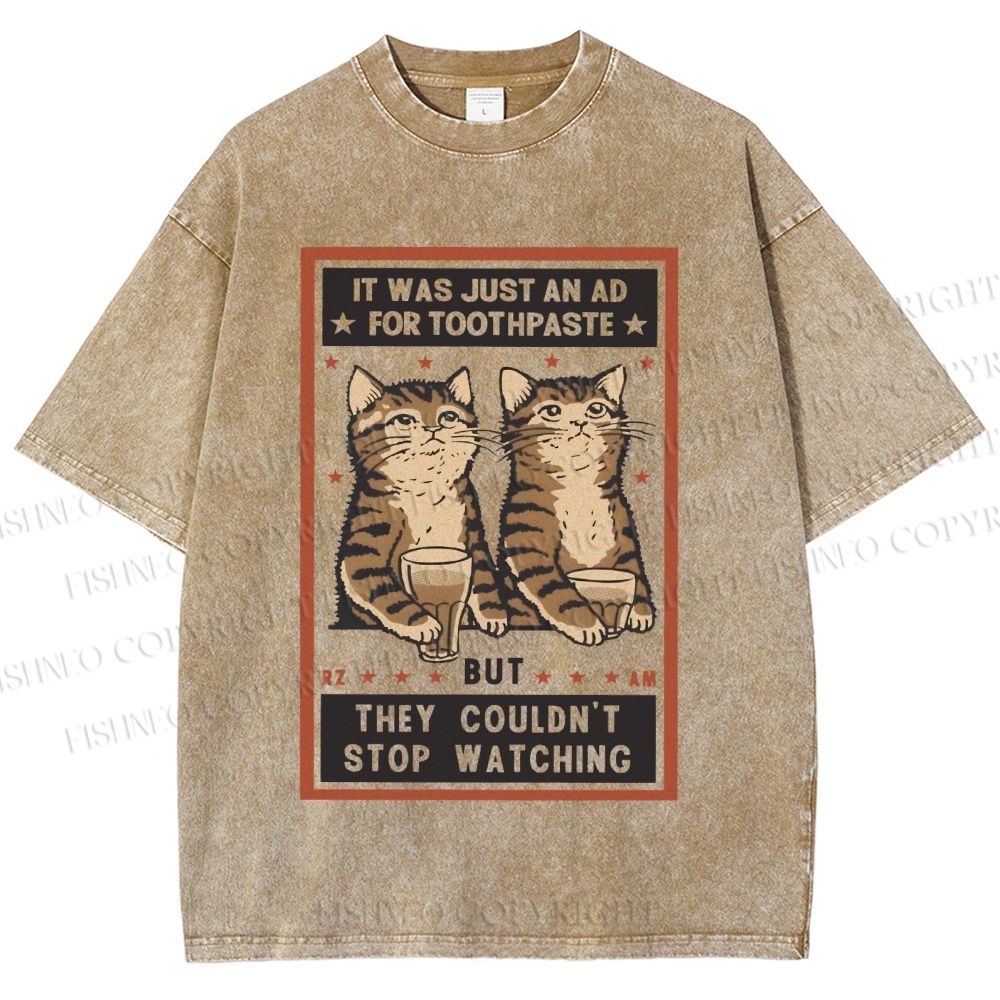 Unisex Vintage Cats Having Beer Printed Washed Tee