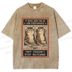 Unisex Vintage Cats Having Beer Printed Washed Tee