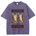Unisex Vintage Cats Having Beer Printed Washed Tee