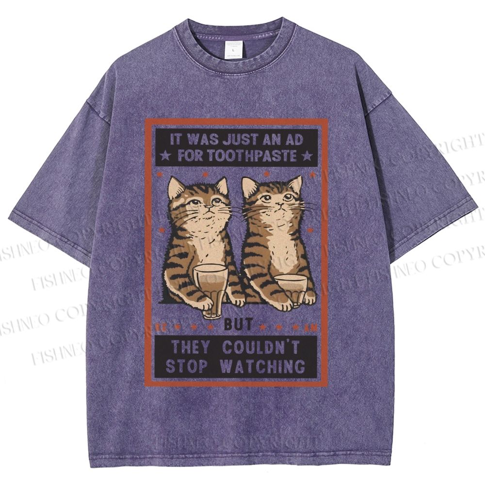 Unisex Vintage Cats Having Beer Printed Washed Tee