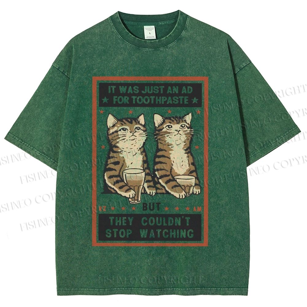 Unisex Vintage Cats Having Beer Printed Washed Tee