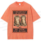 Unisex Vintage Cats Having Beer Printed Washed Tee
