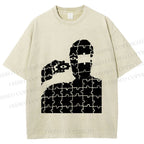 Unisex Vintage Weird Man Puzzle Eye Printed Washed Tee