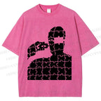 Unisex Vintage Weird Man Puzzle Eye Printed Washed Tee